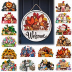 16 Pcs Interchangeable Welcome Sign for Front Door, 12 Inch Seasonal Wooden Door Hanger With 16 Magnetic Icons, Wooden Welcome Signs for Front Door for Holidays and Year Round Home Decor (16set) by Unknown