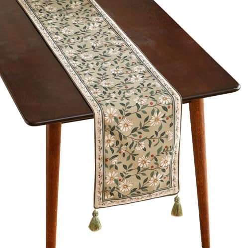 ISAENNE Designer Vintage Linen Table Runner,87"x12"-Brune by Isaennehomedecoration