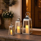 TRIROCKS Set of 3 Stainless Steel Candle Lanterns 20.5''&16''&12''H Decorative Candle Holders with Tempered Glass for Indoor Outdoor Porch Parities and Wedding(Silver) - Image 6