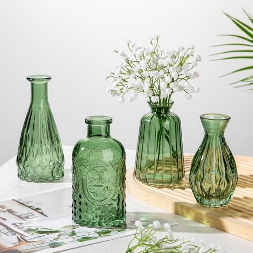 Glass Bud Vases Set of 20, Small Flower Vase in Bulk for Centerpieces, Mini Vintage Peacock Green Vases for Rustic Wedding Vintage Home Table Decor - Image 4