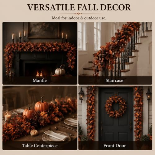 2 Pcs 6 ft Fall Mantle Garland Neutral Halloween Autumn Home Decor - Image 5