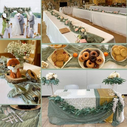 16 Pack Green Cheesecloth Table Runner, 120” Boho Gauze Fabric Runner Vintage Rustic Decor for Wedding Banquet Birthday Holiday Dining Table - Image 5
