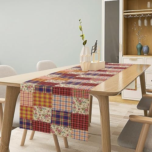Boho Floral Patchwork Table Runner, Retro Rustic Flowers Country Garden Flowers Paisley Bohemian Farmhouse Pattern for Home Kitchen Table Decor Dining Coffee Room Party Decor 13x120in - Image 3