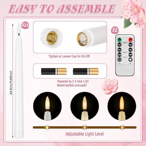 Mumufy 48 Pcs Pink Crystal Taper Candle Holders with Flameless Candles - Image 5