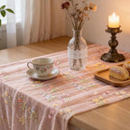 BINBE 12pcs Pink Florals Table Runner Embroidery Gauze 10FT Daisy Seasonal Tulle Birthday Wedding Holiday Kitchen Dining Table Decor for Home Party - Image 6