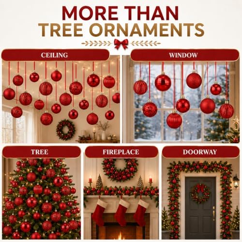 36 Pcs Christmas Balls Ornaments for Ceiling, Red - Image 4