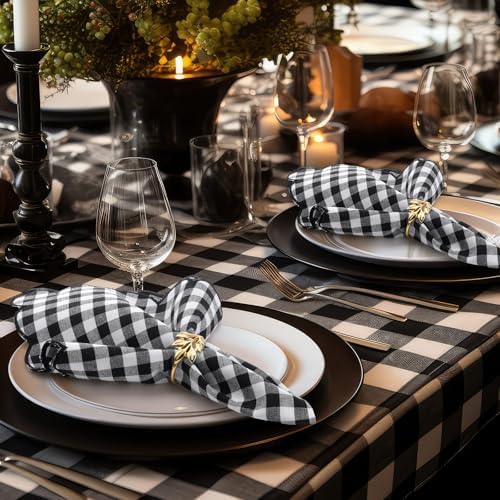 SmoothNovelty 24 Pack Buffalo Plaid Cloth Napkins 18x18 Inch Checkered Cloth Napkins Scalloped Soft Cotton Table Mat Washable Reusable for Dinner Wedding Holiday Birthday Parties (Classic,Black) - Image 5