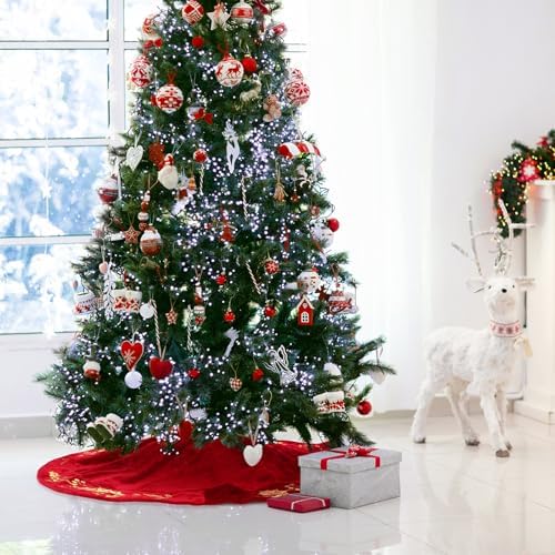 36 Inch Christmas Tree Skirt Velvet Xmas Tree Skirt with Gold Embroidery Holly Leaf Decorations for Christmas Party Favors Holiday New Year Decor(Red) - Image 6