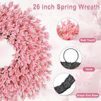 26 Inch Spring Wreaths for Front Door Large Easter Valentines Forsythia Floral Summer Spring Door Wreaths Outdoor All Season Spring Decorations for Home Porch Room Window Wall Farmhouse Decor (Pink-R) - Image 3