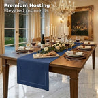 Signature Linen™ by D'Moksha, Navy Blue Table Runner 60 Inches, 100% Pure Linen, Hemstitch, Coffee Table Runner, 14 x 60 Inch for Dresser Tables- Fall, Weddings, Outdoor Hosting - Image 3