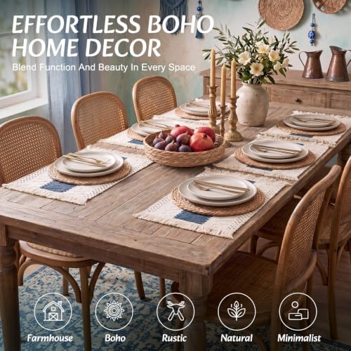 6 Set Boho Kitchen Dining Decoration for Table Placemat, Blue - Image 2