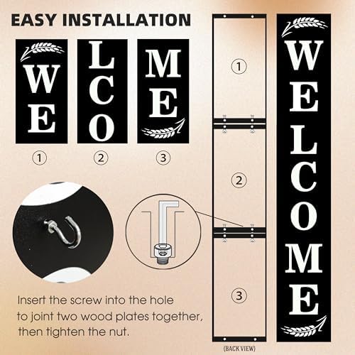 Wind Resistant Long Welcome Sign for Front Door Porch Standing, Interchangeable Wood Door Signs Welcome Door Decors for Home Outdoors, with 12 Seasonal Hangers Welcoming every Seasons - Image 5