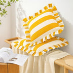 MONDAY MOOSE Decorative Throw Pillow Covers, Set of 2 Water-Resistant Striped Design with Ruffle Edge for Outdoor/Indoor Use, Pillow Inserts Not Included (18x18 inch, Golden Yellow/White) - Image 2