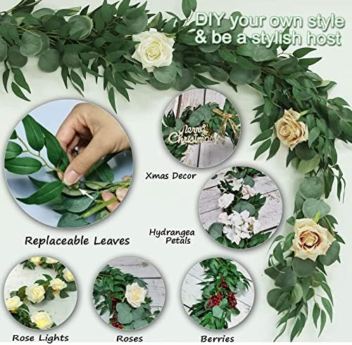 2 Pack Artificial Eucalyptus Garland Each 6.5 FT Faux Greenery Garland for Wedding Mantle Table Runner DIY Garlands Decor - Image 6