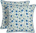 Ridhi Block Print Queen Blue Pillow Cover 18" x 18" (Pack of 2) Decorative Couch Pillows for Living Room, Farmhouse Chic Boho Cute Outdoor Pillows Covers Gifts for Spring, Mother's Day by Ridhi