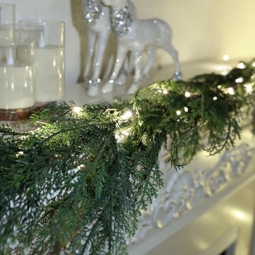 6 Ft Christmas Pine Garland - Artificial Pine Greenery Garland with Lights for Christmas Table Fireplace Wall Home Decoration - Image 2