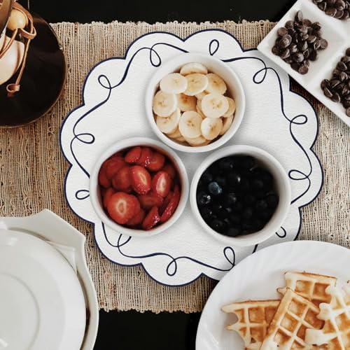 15 Inch Ribbon Twirl Embroidery Round Placemats Set of 4, Scalloped Round Table Mats for Party Kitchen Dining Decoration, Navy - Image 6
