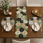 Beaded Table Runner Decore 36 inches Long Christmas Flower Design Beaded Table Runners for Halloween, Christmas, Easter Coffee Tropical ,Combo Pack of Runner and 2 Pack Placemats Grey Multi - Image 4