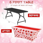 Oudain 2 Pcs Valentine's Day Stretch Table Cover 6 ft Red Heart Tablecloth - Image 2