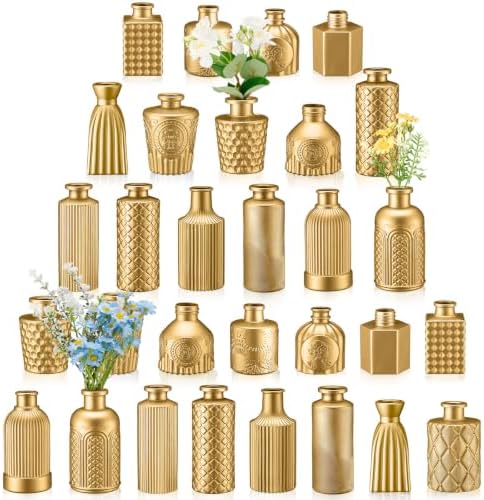 Yaomiao 30 Pcs Glass Bud Vases Centerpieces, Gold Series by Yaomiao