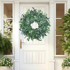 24"-26“ Green Eucalyptus Wreaths for Front Door with White Berries – Lifelike Spring, Summer, and Winter Wreath for Farmhouse Front Porch, Window, Door Decor - Image 6