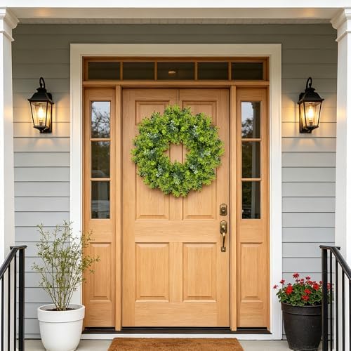 28'' Boxwood Wreath for Front Door, Spring Wreaths for Outdoor Indoor Decor - Image 4