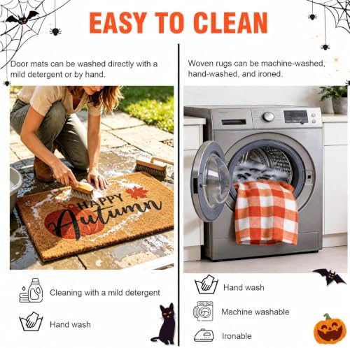 2-Piece Fall Front Door Mat Set, Layered Coir & Orange White Plaid Mats - Image 6