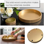 Modern Table Round Decorative Trays 2pcs Home Decor - Circle Coffee Table Centerpiece Set 12"/10" - Wooden Golden Ottoman Tray with Fluted Edge - Image 3