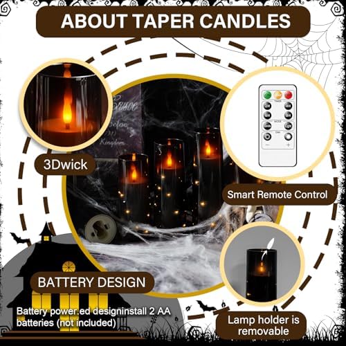 kakoya Flameless LED Candles with Timer 5 Pc Flickering Flameless Candles for Romantic Ambiance and Home Decoration Stable Acrylic Shell,with Embedded Star String,Battery Operated Candles（Black） - Image 2