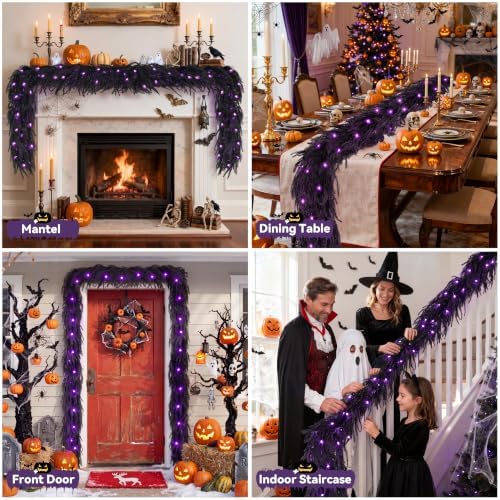 DOIOWN Pre-Lit 6FT Black Norfolk Pine Halloween Garland - Image 6