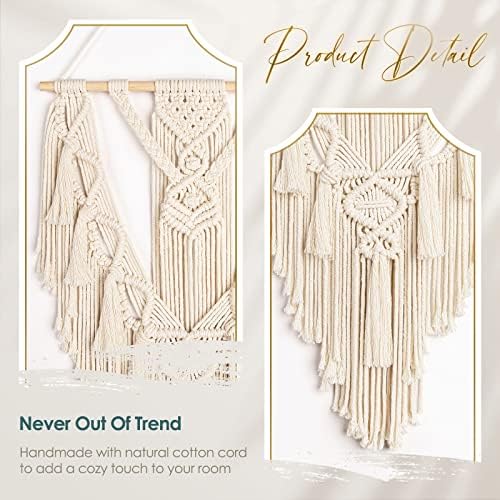 Macrame Boho Wall Hanging Decor, Geometric Woven Tapestry with Long Tassel - Image 3
