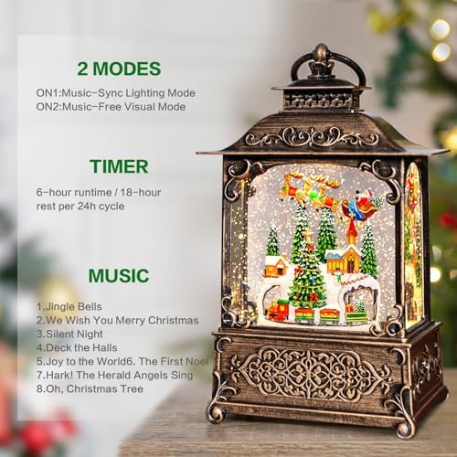 Christmas Snow Globes Lantern with Music, Winter Village Scene Snow Globes with Swirling Glitter Effects, USB/Battery Powered with 6-Hour Timer, Christmas Decorations - Image 3