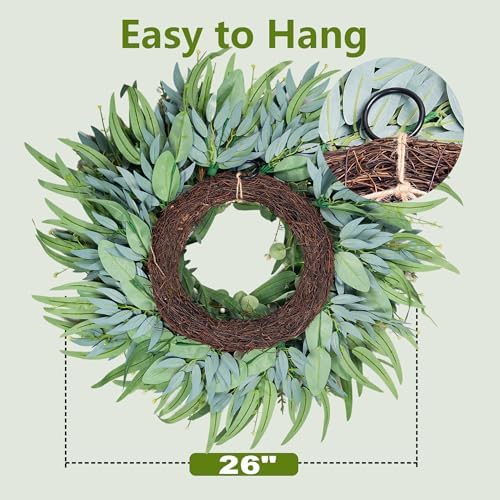 26" Large Farmhouse Eucalyptus Wreath for Front Door All Season - Image 3