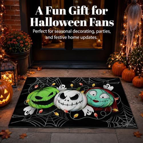 Pycat Halloween Doormat 32x48in Spooky Pumpkin Faces Ghost Spiderweb String - Image 2
