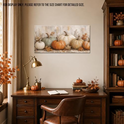 WAXWHELK Pumpkin Fall Canvas Wall Art, Neutral Gray and Beige Pumpkin Painting Pictures, Autumn Rustic Farmhouse Thanksgiving Artwork for Living Room Bedroom Home Decor (12"x24") - Image 4