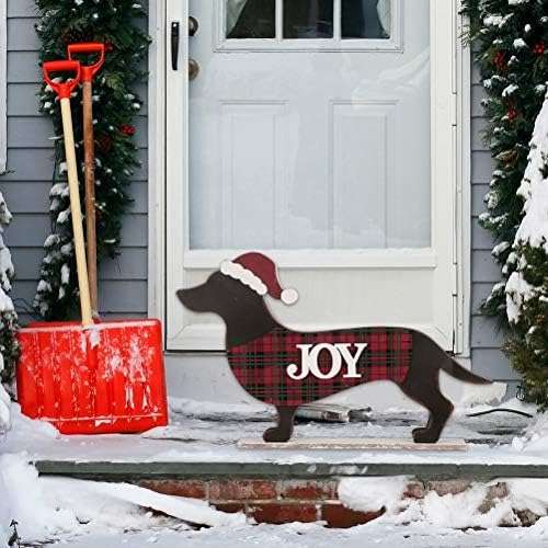 Glitzhome 21.93" L Wooden Metal Dachshund Standing Front Door Porch Sign Christmas Welcome Sign Outdoor Indoor Welcome Joy Sign Xmas Holiday Decorations - Image 2