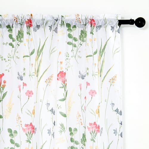 youleyar Floral Curtains 72 Inches Long for Living Room 2 Panels Printed Pattern Curtain Rod Pocket Spring Summer Watercolor Flowers/Leaves Window Drapes for Girls Bedroom, 52" W x 72" L - Image 3