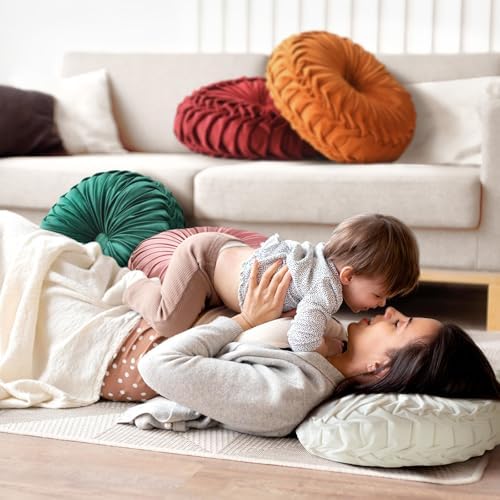 Teieas 2 Pcs Round Throw Pillows Decorative Velvet Pleated Bed Pillows - Image 2