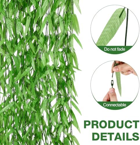 Riceshoot 300 Pcs 1800 ft Artificial Hanging Leaves Vines Fake Willow Garland Faux Vines for Wall Balcony Garden Wedding Windowsill Party Wreath Supplies Jungle Decorations - Image 2