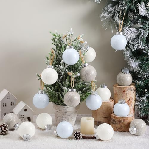 24 Pcs Neutral Textured Sugar Christmas Ornaments 2.36'' Cream Beige White - Image 6