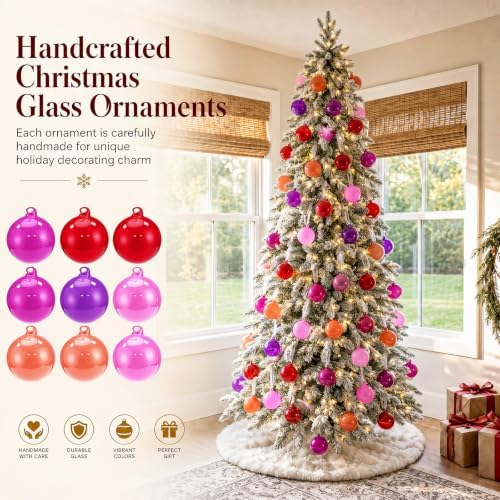 FoldTier 9pcs 3" Colorful Glass Ball Christmas Tree Ornament, Mix Color - Image 3