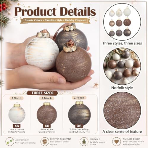 Yunlly 36 Pcs Neutral Christmas Ornaments Bulk Farmhouse Xmas Tree Decor - Image 3