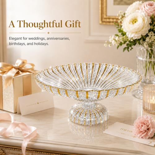 Gold Large Decorative Bowl 12'' Hand-painted Ruffle Decorative Bowl Glass Fruit Bowls Crystal Key Bowls Modern for Counter Home Decoration Table Centerpiece Kitchen Dining Room (Pedestal) - Image 3