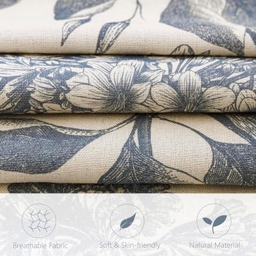 Foindtower Set of 2 Linen Floral Vintage Throw Pillow Covers Neutral Accent Print Decorative Cushion Covers Farmhouse Boho Home Decor for Sofa Chair Couch Bedroom Living Room,24×24 Inch,Blue - Image 2