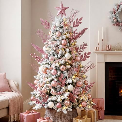 Pink 66 Pcs Christmas Glitter Picks and Sprays, Xmas Artificial Floral Stems Branches Berry Leaf Pine for Tree Topper Wreath Garland Centerpiece Holiday Party Home Decor - Image 3