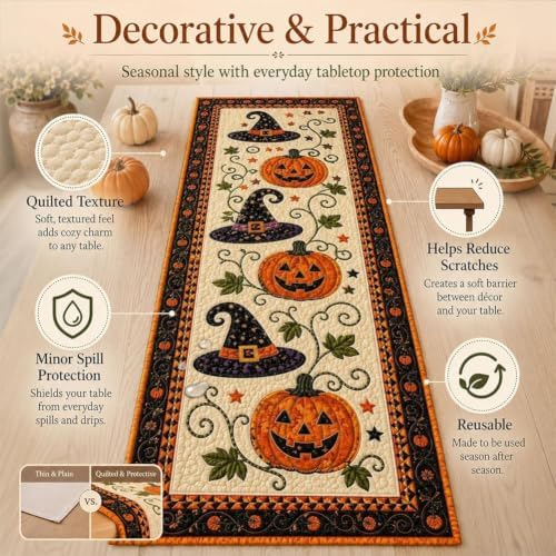 Autumn Quilted Table Runner - Fall & Halloween Seasonal Table Decor，Autumn：M(14×72'') - Image 6
