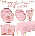 Rose Gold & Pink Sweet 16 Birthday Bundle: Party Supplies Set with paper Plates, Napkins, Cups, Tablecloth & Banner - Sweet Sixteen Decorations, Party Favors ，Serves 25 by Gatherfun