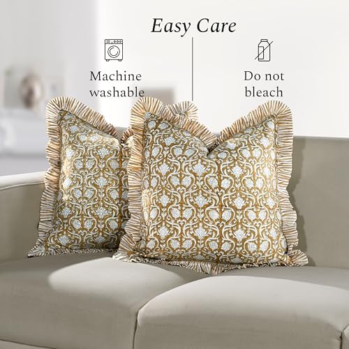 CPC Block Print Ruffle Throw Pillow Cover Mustard Regal 18"x18", Pack of 2 - Image 6