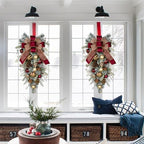 30" Christmas Teardrop Swag for Front Door Artificial Winter Swag Garland with Pine Cones, Berry Clusters, Burgundy Ball Ornaments and Ribbons for Thanksgiving Holiday Christmas Decoration - Image 5