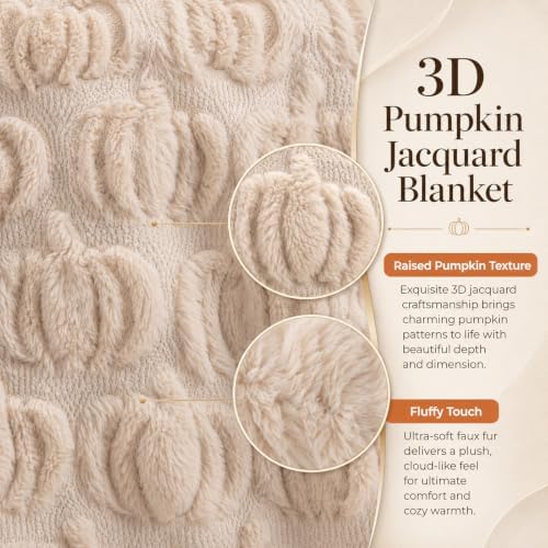 Fall Halloween Pumpkin Throw Blanket - Beige Autumn Decor for Couch Bed - Image 3
